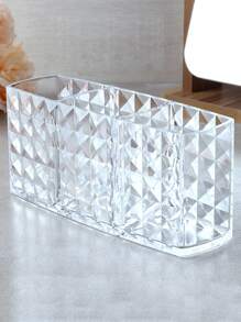 1 pieza Organizador transparente de brochas de maquillaje con 3 ranuras de plástico con brillo, estuche para exhibir lápices delineadores y de cejas, organizador de escritorio para suministros de oficina y escolares, organizador de tocador, baño, encimera, habitación, hogar, dormitorio, baño, decoración de sala de estar, viajes, regalo, obsequio para mamá, papá, amigos, maestros, cumpleaños, boda, escritorio, estanterías, accesorios, cajas de regalo - transparente - Ver 2