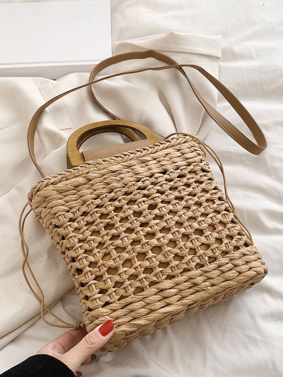 極簡草編包,完美適合夏天海灘旅行度假 - 卡其色 - 查看 1
