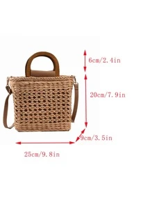 極簡草編包,完美適合夏天海灘旅行度假 - 卡其色 - 查看 7