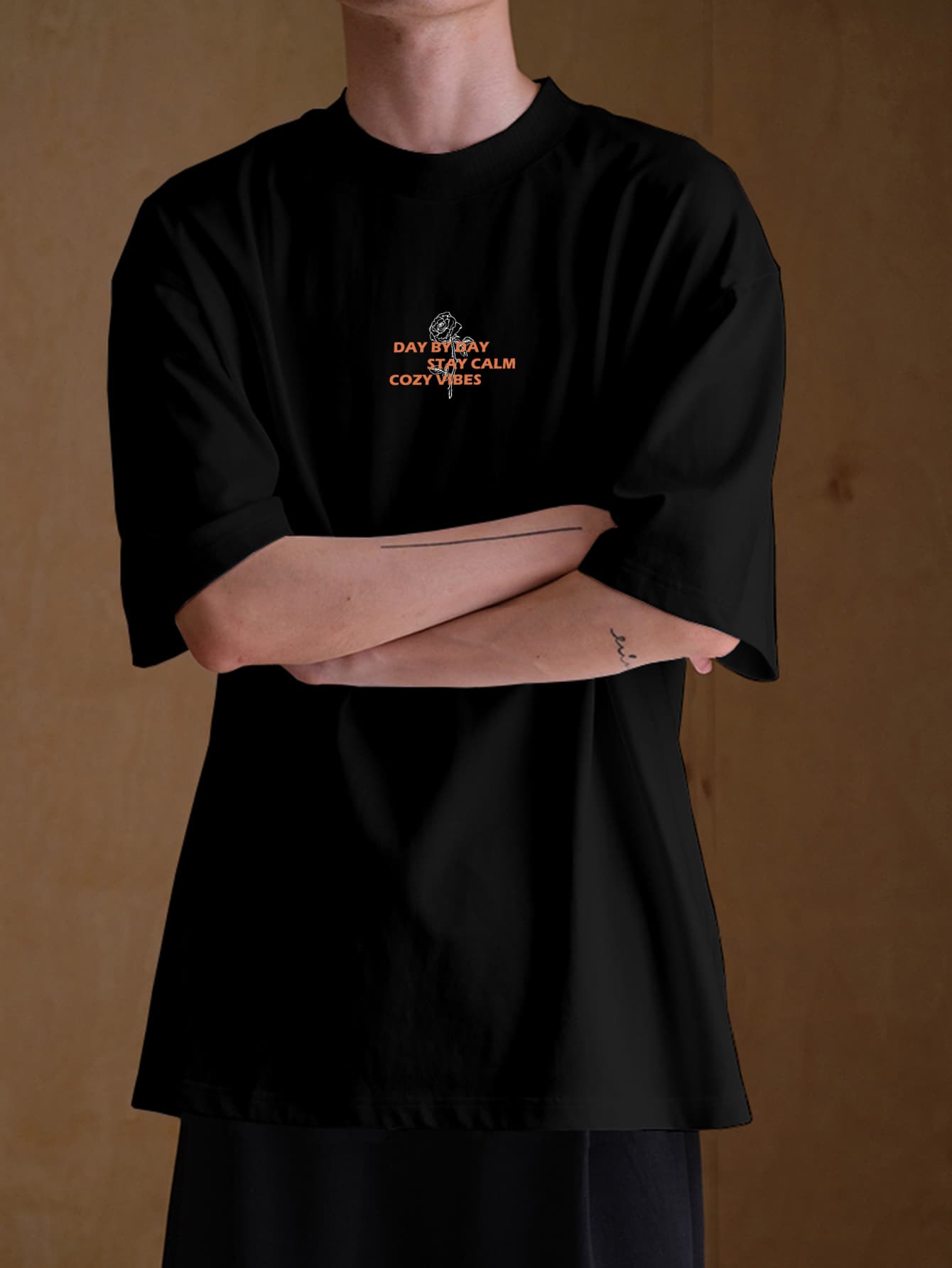 Manfinity Hypemode Men Slogan Graphic Mock Neck Tee - Black - View 1