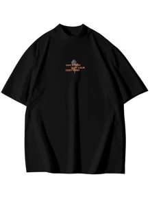 Manfinity Hypemode Men Slogan Graphic Mock Neck Tee - Black - View 5