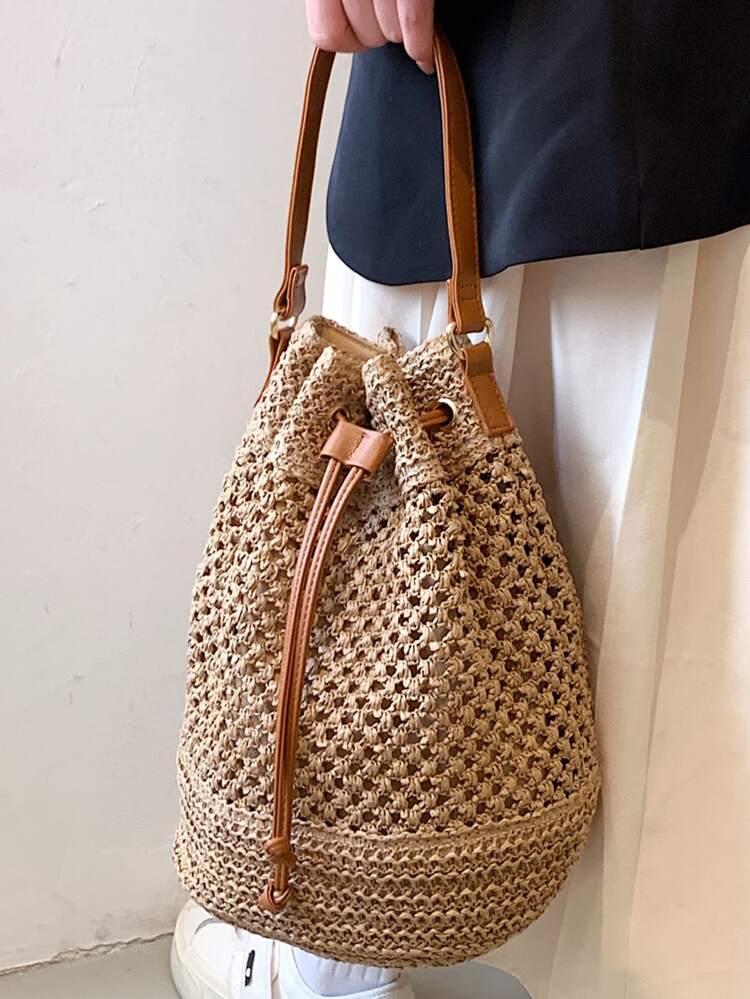 Mini Drawstring Design,Women Bags For Vacation,Holiday,Straw Purse,Straw Beach Bag,Beach Necessities,Beach Essentials,Beach Stuff & Summer Essentials, Best Women Bag For Beach Vibes, Wicker Bag, Eye-Catching Beach Bag Summer