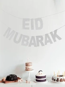 Eid Mubarak Banner Decorations, Silver Glitter Letter Garland, Ramadan Eid Party Supplies, Islamic Holiday Hanging Banner For Home, Living Room & Mosque Decor - Silver - View 4