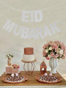 Eid Mubarak Banner Decorations, Silver Glitter Letter Garland, Ramadan Eid Party Supplies, Islamic Holiday Hanging Banner For Home, Living Room & Mosque Decor - Silver - View 5