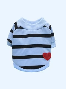 1pc Striped Print Heart Patch Detail Pet Tee - Multicolor - View 1