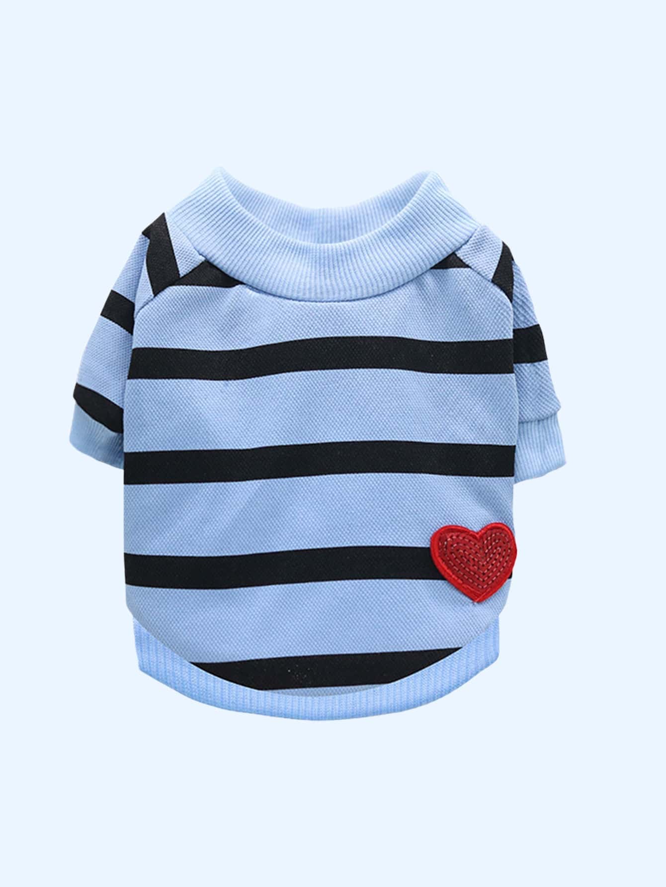 1pc Striped Print Heart Patch Detail Pet Tee - Multicolor - View 1