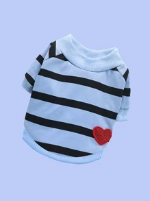 1pc Striped Print Heart Patch Detail Pet Tee - Multicolor - View 2