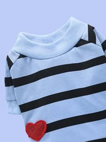 1pc Striped Print Heart Patch Detail Pet Tee - Multicolor - View 3