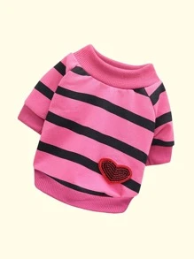 1pc Striped Print Heart Patch Detail Pet Tee - Multicolor - View 2