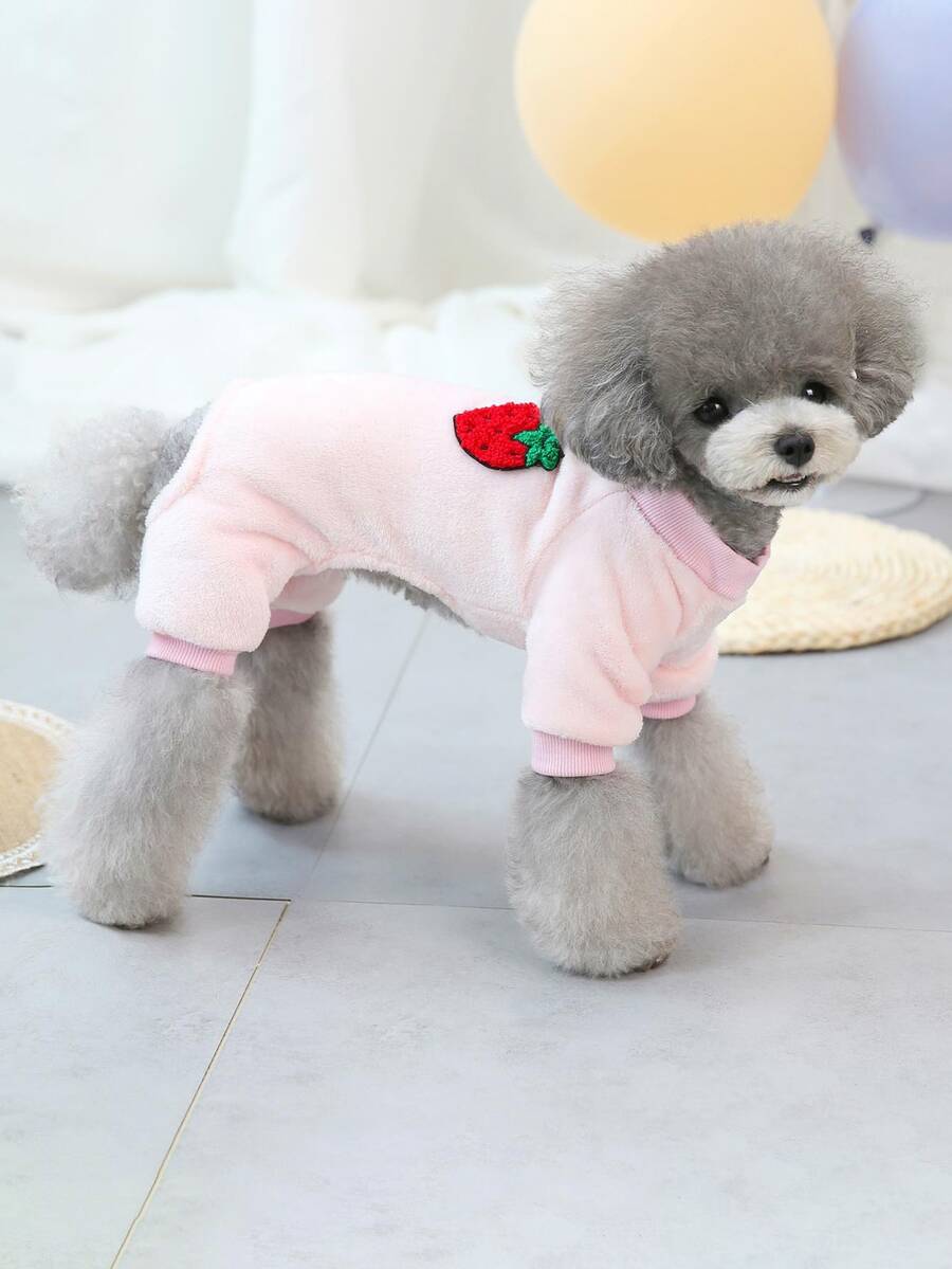 1 bộ đồ liền thân bằng lông cừu cho thú cưng, thích hợp cho chó và mèo, giữ ấm cho thú cưng - Hồng - Xem 1