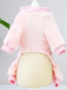 1 bộ đồ liền thân bằng lông cừu cho thú cưng, thích hợp cho chó và mèo, giữ ấm cho thú cưng - Hồng - Xem 5