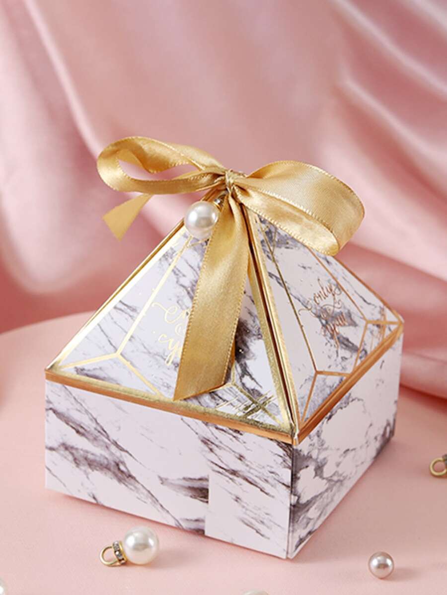 10pcs/set Marble & Letter Graphic Faux Pearl & Bow Decor Gift Box For Graduation Party - Multicolor - View 1