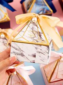 10pcs/set Marble & Letter Graphic Faux Pearl & Bow Decor Gift Box For Graduation Party - Multicolor - View 6