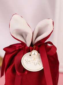1 pieza Bolsa de regalo roja, bolsa de regalo con detalle de cordón de poliéster con diseño creativo de Orejas de conejo para boda, fiesta - Burdeos - Ver 4