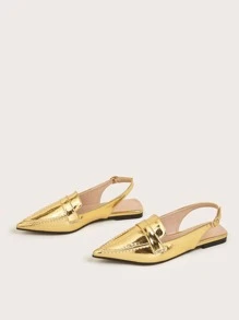 Women Point Toe Flats Glamorous Gold Slingback Flats - Gold - View 2