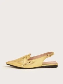 Women Point Toe Flats Glamorous Gold Slingback Flats - Gold - View 3