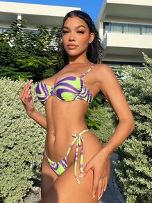 SHEIN SXY 全印花有鋼托夏季沙灘比基尼套裝，附沙灘裙 - 彩色 - 查看 3