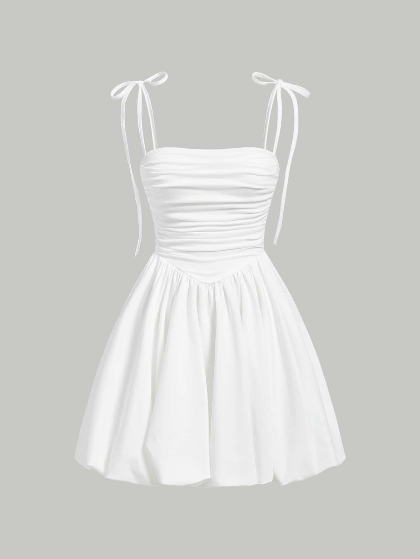 SHEIN MOD Vestido de tirantes tira con nudo fruncido - Blanco - Ver 1