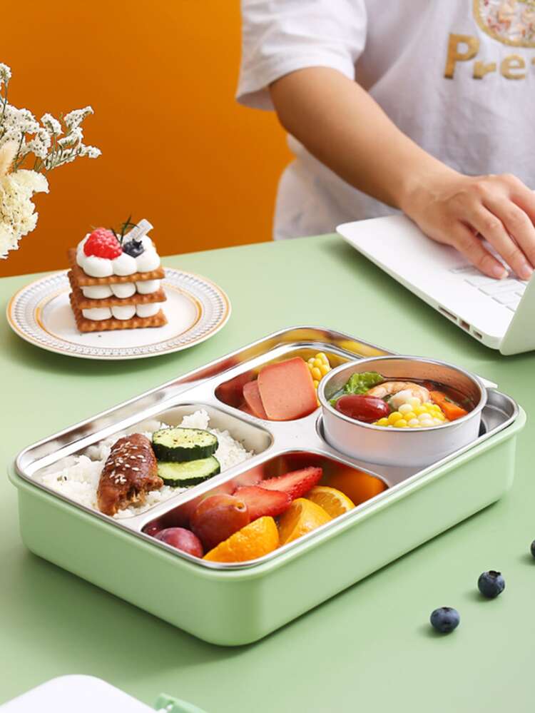Lunch Box In Acciaio Inox Con 2 Scomparti - Contenitore Per Snack Da 700 Ml, Ermetico E Riutilizzabile - 4