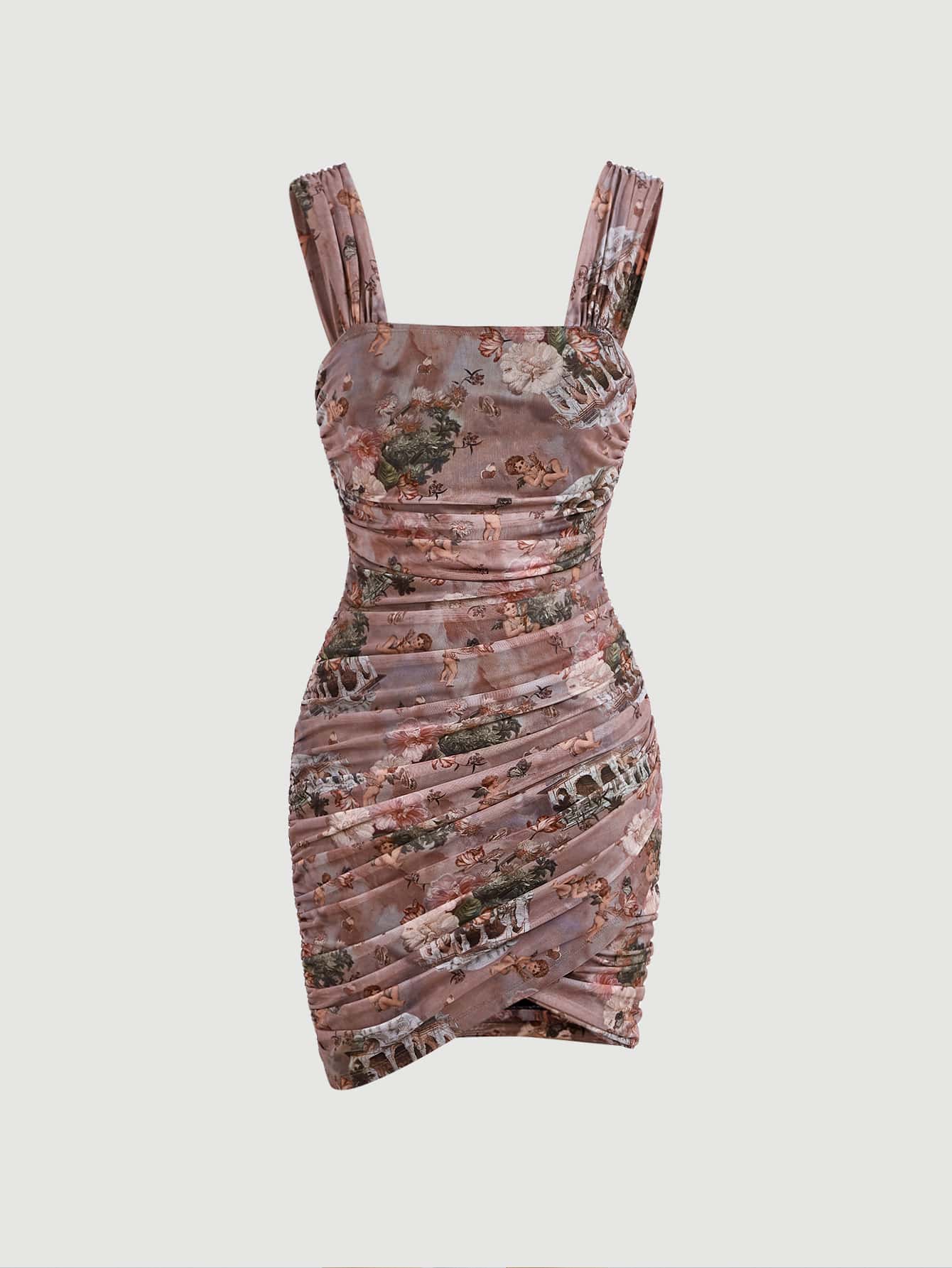 SHEIN MOD Váy ôm sát họa tiết thiên thần và hoa - Nhiều màu - Xem 1