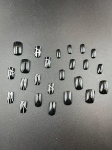 用24入組短方形幾何印花假指甲和1入組指甲銼和1張膠帶升級您造型 - 彩色 - 查看 5