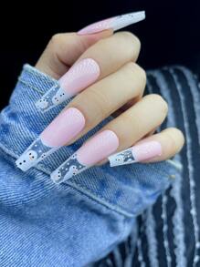 24pcs Long Coffin Snowman Pattern Fake Nail & 1pc Nail File & 1sheet Tape - Multicolor - View 2