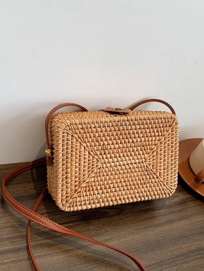 Mini bolso de paja minimalista, perfecto para vacaciones de viaje en la playa de verano