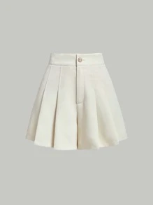 SHEIN MOD Fold Pleated Wide Leg Shorts - Beige - View 1