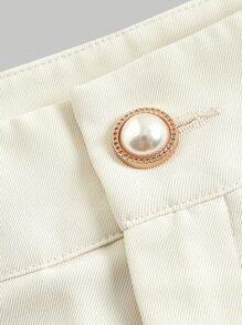 SHEIN MOD Fold Pleated Wide Leg Shorts - Beige - View 3