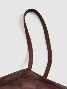 SHEIN MOD Top de tirantes en malla con fruncidos y bajo asimétrico en color liso - Marrón Chocolate - Ver 3