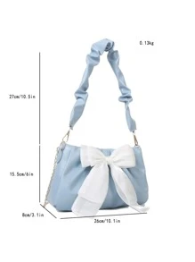 可爱卡哇伊波纹蝴蝶结装饰褶皱包，适合女性、职场新人、白领、女孩、少女、商务/通勤/工作/办公场合，也适合节日/度假/假日，可作礼品袋，是送给她的完美情人节礼物，女士蝴蝶结钱包，情人节最佳礼物之选。 - 藍色 - 查看 3