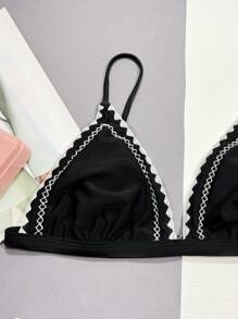 SHEIN Swim Summer Beach Whip Stitch Triangle Bikini Set - Black - View 3