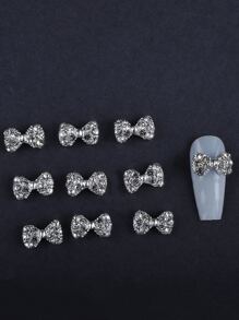 10件装合金简约可爱韩版3D蝴蝶结美甲装饰，女士美甲饰品，DIY手机壳装饰，日常/节日/通勤美甲用品，美甲饰品，美甲宝石，美甲水钻 - 銀色 - 查看 1