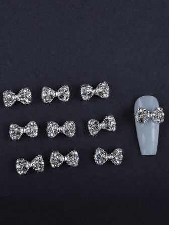 10 piezas de decoraciones de arte de uñas de estilo coreano simple y lindo con lazos 3D de aleación, accesorios de maquillaje para mujeres para uñas, decoración de estuches de teléfono DIY, para uso diario/festivo/de viaje, suministros para uñas, encantos para uñas, gemas para uñas