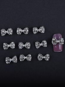 10件装合金简约可爱韩版3D蝴蝶结美甲装饰，女士美甲饰品，DIY手机壳装饰，日常/节日/通勤美甲用品，美甲饰品，美甲宝石，美甲水钻 - 銀色 - 查看 2