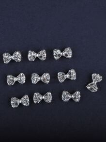 10件装合金简约可爱韩版3D蝴蝶结美甲装饰，女士美甲饰品，DIY手机壳装饰，日常/节日/通勤美甲用品，美甲饰品，美甲宝石，美甲水钻 - 銀色 - 查看 3