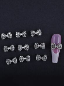 10件装合金简约可爱韩版3D蝴蝶结美甲装饰，女士美甲饰品，DIY手机壳装饰，日常/节日/通勤美甲用品，美甲饰品，美甲宝石，美甲水钻 - 銀色 - 查看 4