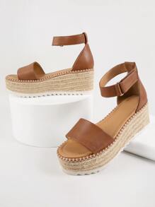 Giày bệt dày và Dép nêm Nữ màu trơn Dây đeo mắt cá chân Kỳ nghỉ - màu nâu - Xem 1