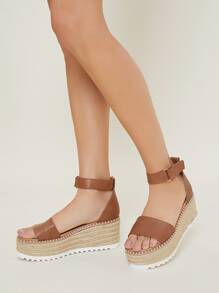 Giày bệt dày và Dép nêm Nữ màu trơn Dây đeo mắt cá chân Kỳ nghỉ - màu nâu - Xem 4