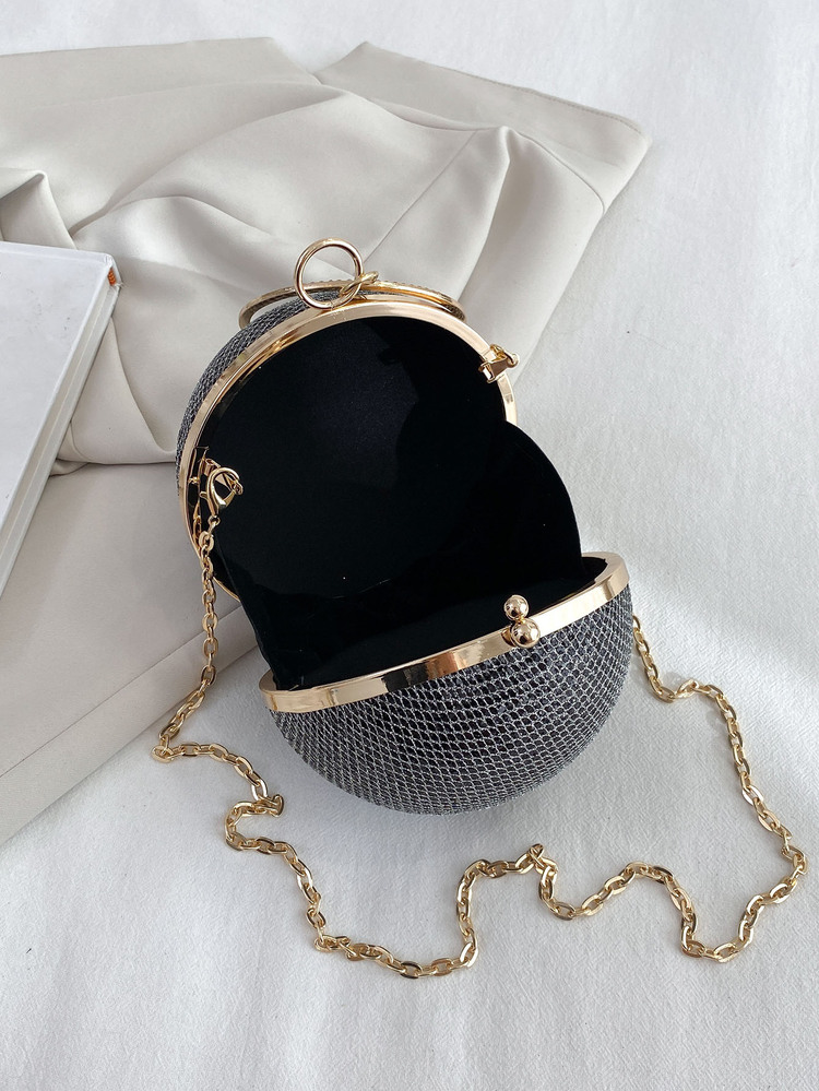 Bolso circular mini con diseño de diamante de imitación con cadena - Multicolor - Añade 4
