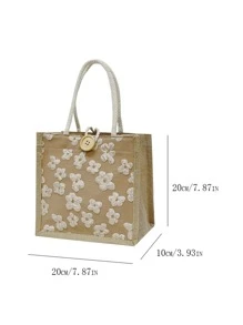 迷你花卉圖案紐扣裝飾方包 - 米色 - 查看 3