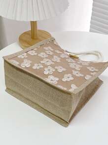 迷你花卉圖案紐扣裝飾方包 - 米色 - 查看 4