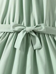 Girls Solid Frill Trim Halter Dress - Mint Green - View 4