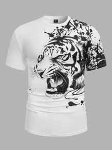 GENTILAND 男士老虎印花T恤 - 白色 - 查看 1