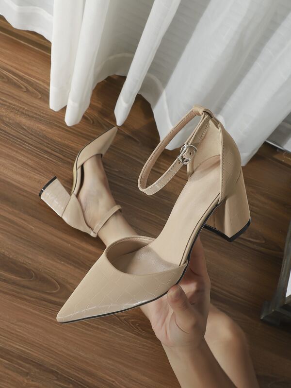 Women Ankle Strap Pumps Chunky Heeled Elegant Pumps Khaki SHEIN UK