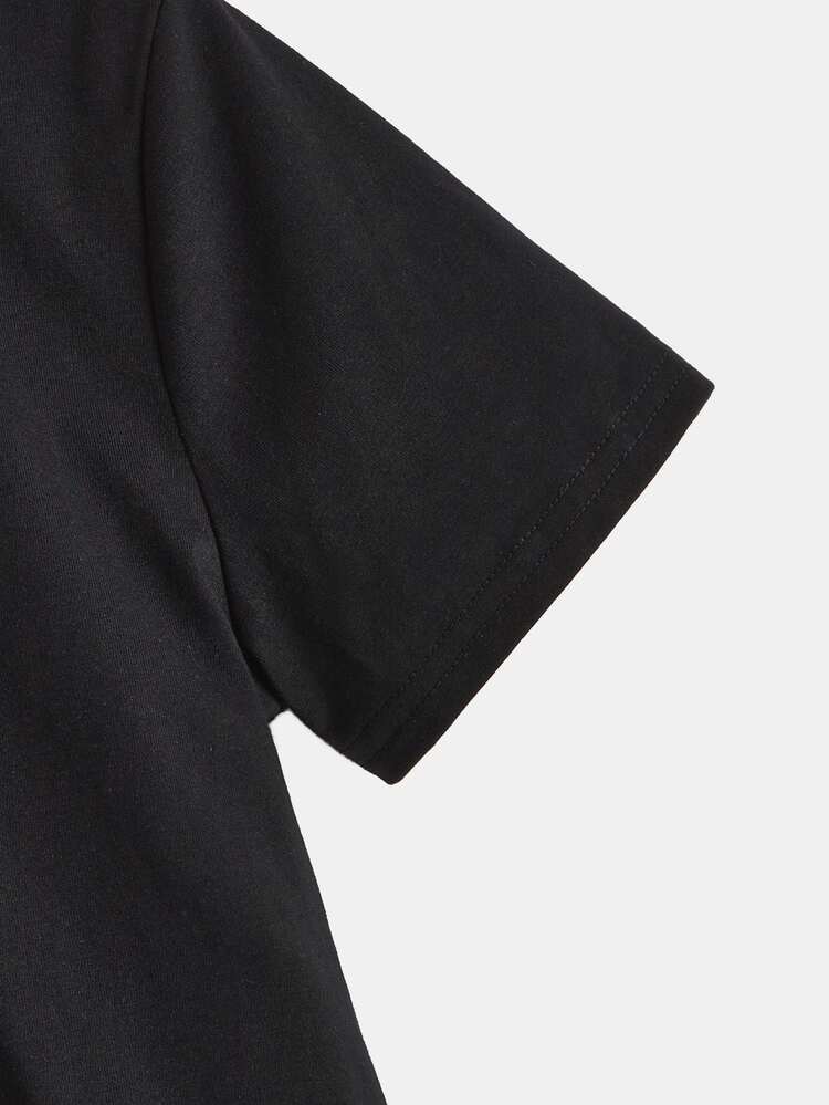 SHEIN Boys Slogan & Palm Tree Print Tee & Drawstring Waist Shorts - Dusty Blue - View 7