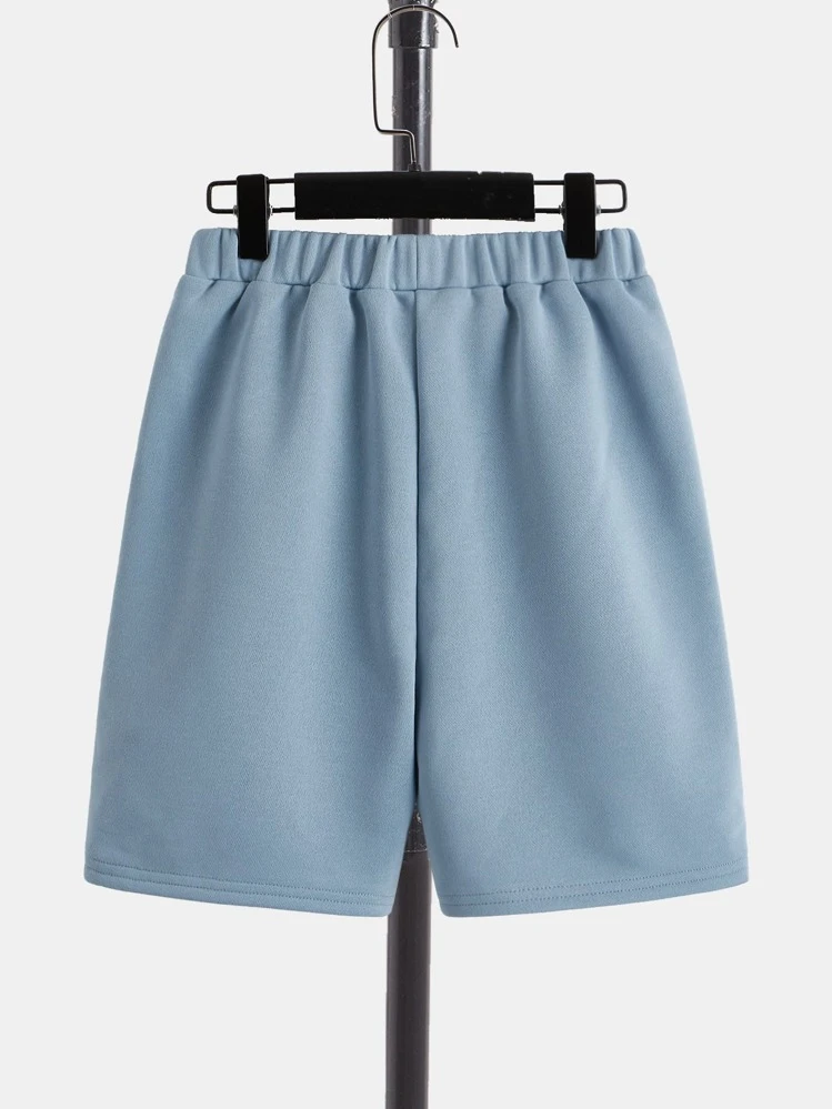 SHEIN Boys Slogan & Palm Tree Print Tee & Drawstring Waist Shorts - Dusty Blue - View 9