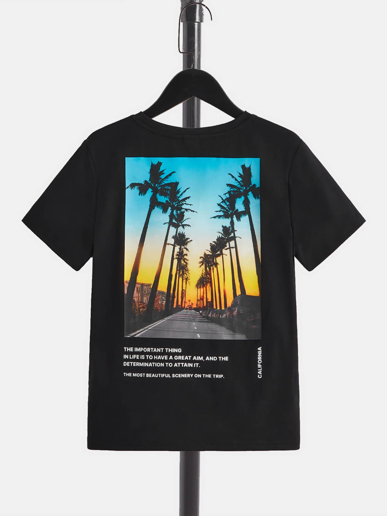 SHEIN Boys Slogan & Palm Tree Print Tee & Drawstring Waist Shorts - Dusty Blue - View 10