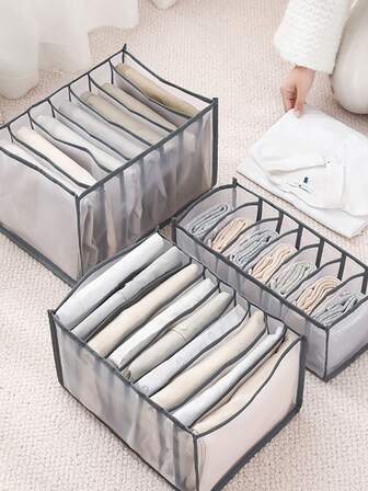 1pc Contrast Binding Underwear Storage Box, Minimalist Polyester Clothes Storage Box For Home