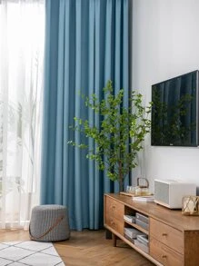 1 rèm cản sáng màu xám nhạt, rèm cản sáng cách nhiệt chặn tia UV, thích hợp cho phòng khách, phòng ngủ, làm tối phòng khi mất điện, mùa thu/đông - Màu xanh lam - Xem 8